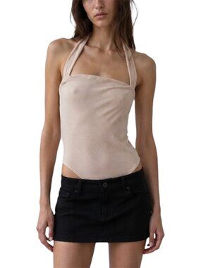 Size XS NWT Superdown Light tan Ribbed Halter Bodysuit